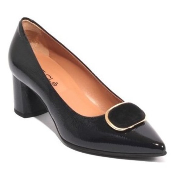 ITALIAN Dark Navy Patent Leather Pointy Heel Pumps - Picture 1 of 8